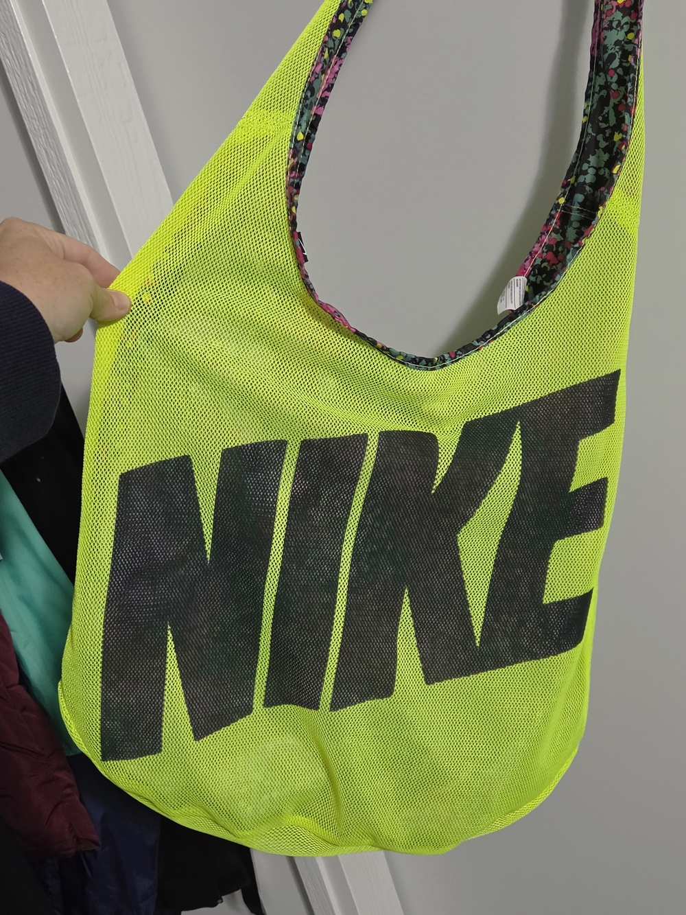 vintage Nike Reversible Neon Yellow Floral Mesh Bag Tote